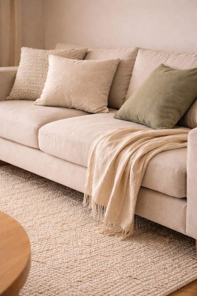 Calm cozy corner with linen accents